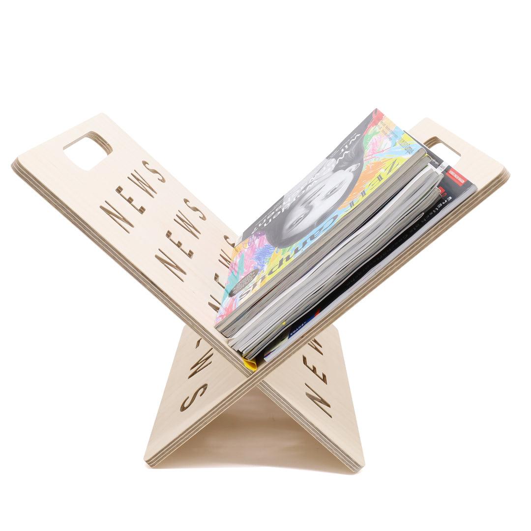 Moderner Zeitungsständer aus Holz - für bis zu 30 Zeitschriften (Horizontal-natur) INEXTERIOR 